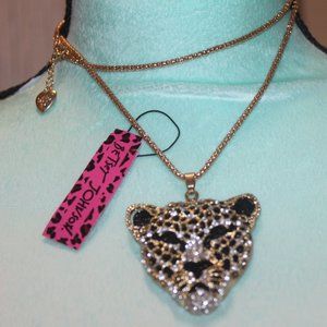 Nwtag: Beautiful Leopard Face/Clear Cryst Necklace